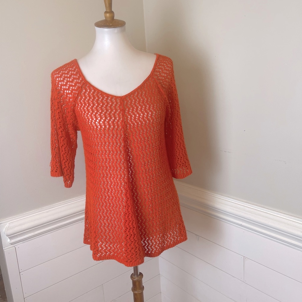 New Directions Cinnamon Open Knit Sweater L FREE SHIP